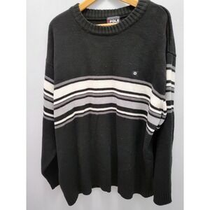 Southpole Sweater Mens XXL Black Gray Striped Chunky Vintage Y2K